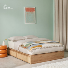 Giường ngủ phối mây MEY HGF 2 hộc kéo, gỗ MDF, 1m6/1m8, GN001