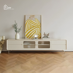 Tủ tivi CLAIR HGF 2 cánh kính 4 hộc kéo, gỗ MDF sơn 2K, 180/200x40x55cm,TTV042