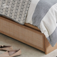 Giường ngủ phối mây MEY HGF 2 hộc kéo, gỗ MDF, 1m6/1m8, GN001