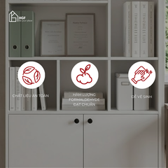 Kệ sách nhiều tầng ILA HGF 10 ngăn 2 cánh, gỗ MDF, 90x39x200cm, KS006