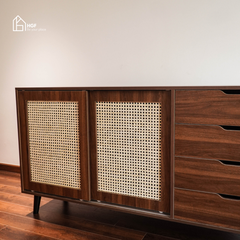 Tủ lưu trữ đa năng YINZA HGF 2 cánh trượt 3 hộc kéo, gỗ MDF, 140x40x90cm, TLT065