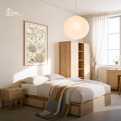 Giường ngủ phối mây MEY HGF 2 hộc kéo, gỗ MDF, 1m6/1m8, GN001