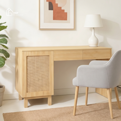 Bàn làm việc phối mây MEY HGF 1 cánh 2 hộc kéo, gỗ MDF, 100/120x50x75cm, BLV003