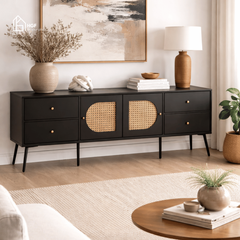 Tủ tivi GALON HGF 2 cánh trượt 4 hộc kéo, gỗ MDF, 180x40x55cm, TTV002