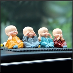 Bộ tượng 4 chú tiểu 4 không cao cấp  để trang trí xe hơi, bàn làm việc và decor phòng