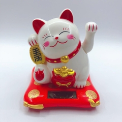Mèo thần tài vẫy tay may mắn mini dùng năng lượng mặt trời, chất liệu nhựa cao cấp