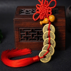 Tiền xu chuỗi 5 đồng xu phong thuỷ may mắn