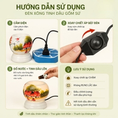 Đèn xông tinh dầu gốm sứ bát tràng thấu quang dùng xông tinh dầu cao cấp