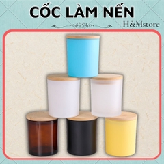 Cốc Thủy Tinh 300ml Nắp Gỗ Đựng Nến Handmade