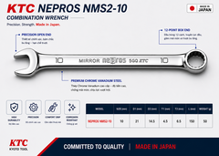 Cờ Lê Tròng Miệng KTC Nepros NMS2-10 Size 10mm – Tráng Gương Dòng Cao Cấp, Chống Trượt Nhật Bản