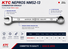 Cờ Lê Tròng Miệng KTC Nepros NMS2-13 Size 13mm – Tráng Gương Dòng Cao Cấp, Chống Trượt Nhật Bản