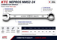 Cờ Lê Tròng Miệng KTC Nepros NMS2-24 Size 24mm – Tráng Gương Dòng Cao Cấp, Chống Trượt Nhật Bản