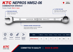 Cờ Lê Tròng Miệng KTC Nepros NMS2-06 Size 6mm – Tráng Gương Dòng Cao Cấp, Chống Trượt Nhật Bản