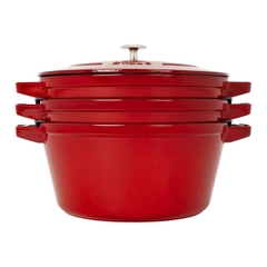 Staub - Bộ nồi gang tròn màu đỏ cherry - 4 món