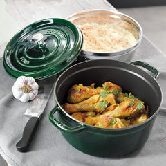Staub - Nồi gang tròn kèm xửng hấp