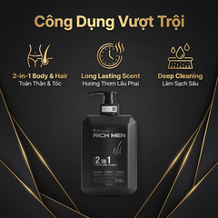 Sữa tắm gội nam Moontube 2in1 Rich Men sạch sâu hương nam tính 350ml