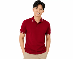 Áo Polo Đỏ Đô Phối Cổ Sọc Be