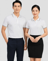 Áo Polo Trắng Phối Cổ Sọc Xám Chì