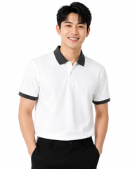 Áo Polo Trắng Phối Cổ Xám Đậm