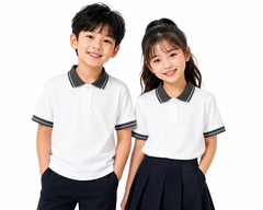 Áo Polo Trắng Phối Cổ Xám Đậm Sọc Xám Chì