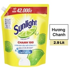 Nước rửa chén Sunlight Chanh 100 đánh bay dầu mỡ cứng đầu túi 2.9 lít