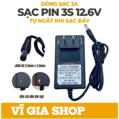 Sạc 3S 12.6V Dòng sạc 2A - Có đèn báo sạc và tự ngắt khi sạc đầy