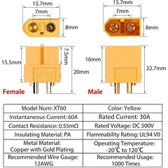 Cặp Jack nối XT30 - XT60 - Lõi đồng mạ vàng - Cặp Đực Cái