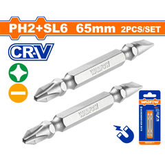 Bộ 2 Mũi bắt vít 2 đầu PH2+SL6 65mm-Wadfow WSV0K11