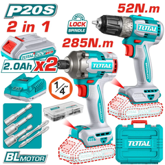 Bộ combo máy khoan TDLI204531 & máy siết vít TIRLI2028 không chổi than dùng pin 20V-TOTAL-TCKLI20272