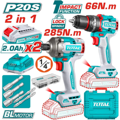 Bộ combo máy khoan búa TIDLI206681 & máy siết vít TIRLI20281 không chổi than  dùng pin 20V-TOTAL-TCKLI20277