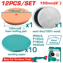 Bộ 12 đĩa mài bóng và đánh bóng 150mm-TOTAL-TAC15012