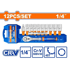 Bộ 12 chi tiết tay vặn đầu tuýp 1/4" -Wadfow WST4212