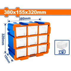 Bộ tủ gồm 9 khay nhựa đựng linh kiện (dạng kín) 380x155x320mm-Wadfow WTB8331