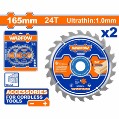 Bộ 2 lưỡi cưa TCT siêu mỏng 165mm(6-1/2") 24T Wadfow  WTC3K16