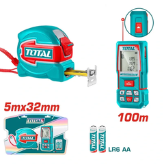 Bộ combo máy đo khoảng cách tia laser TMT51036 & Thước kéo thép nền vàng 5mx32mm TMT80532-TOTAL-TOS250902