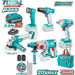 Bộ combo 5 máy siết bulong TIWLI2038, khoan TDLI20051, 
mài góc TAGLI201008 đèn TWLI2023 khoan động lực TRHLI20228-TOTAL-TCKLI2018