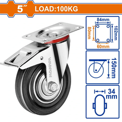 Bánh xe đẩy cao su xoay 5" có khóa WADFOW WJL3353