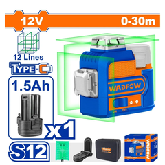 Máy cân bằng tia laser dùng pin Lithium-Ion 3D 12V (3 tia xanh) Wadfow WLE8M12