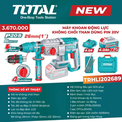 Máy khoan động lực không chổi than dùng pin 20V -TOTAL-TRHLI202689