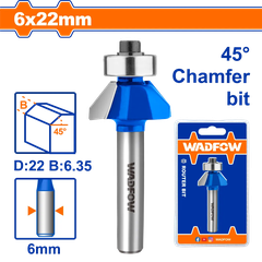 Mũi phay gỗ vát 45° 6x6x22mm WADFOW WRG3401