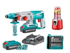 Bộ combo 
máy xay 
sinh tố KMJB022R dùng pin, 
máy khoan động lực TRHLI202287 pin 20V và bộ 8 mũi khoan bê tông TACSD19101-TOTAL-TOSLI23061
