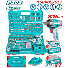 Bộ 152 món bao gồm máy siết buloong TIWLI2050 không chổi than dùng pin 20V-TOTAL-THKTHP31522