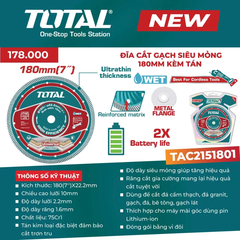 Đĩa cắt gạch siêu mỏng 180mm kèm tán-TOTAL-TAC2151801