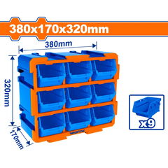 Bộ tủ gồm 9 khay nhựa đựng linh kiện (dạng hở) 380x170x320mm-Wadfow WTB8330