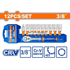 Bộ 12 chi tiết tay vặn đầu tuýp 3/8" -Wadfow WST3212