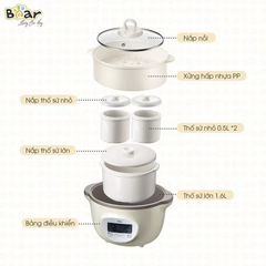Nồi nấu chậm 1.6L Bear Sube002 - 6 chế độ nấu ăn dặm, 3 thố tiện lợi, hẹn giờ - GIÁ SIÊU TỐT