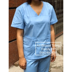 Bộ scrubs cổ tim màu Xanh Biển (Xanh Hòa Bình)- bộ scrubs bác sĩ, kỹ thuật viên spa, thẩm mỹ viện, nha khoa chất phổ thông