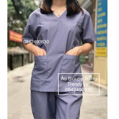 Bộ scrubs bác sĩ, kỹ thuật viên màu GHI XÁM - đồng phục spa, thẩm mỹ viện, nha khoa, phòng khám chất phổ thông
