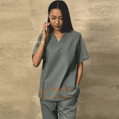 Bộ scrubs bác sĩ, kỹ thuật viên màu GHI XÁM Cotton Cao Cấp - đồng phục spa, nha khoa, phòng khám