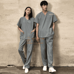 Bộ scrubs bác sĩ, kỹ thuật viên màu GHI XÁM Cotton Cao Cấp - đồng phục spa, nha khoa, phòng khám